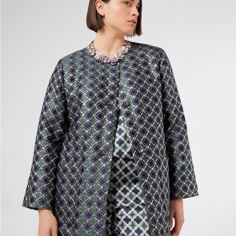 NWOT Gallery Chic Geometric Patterned Coat Jacquard Tunic women’s 20